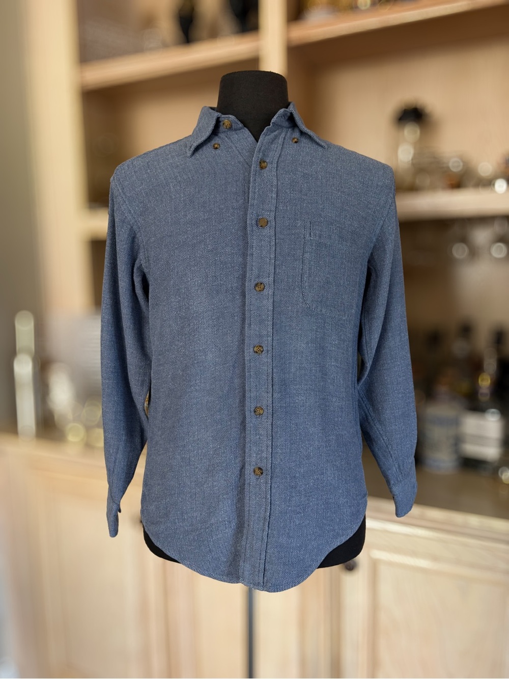Vintage Brooks Brothers Blue and White Herringbone Twill Button Down